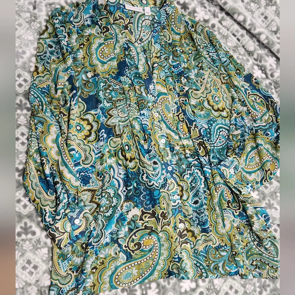 Susan Graver Crinkled Sheer Chiffon Printed Tunic with Knit Tank - Picture 7 of 7